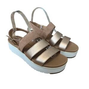 UGG Braelynn Metallic Gold Leather Straps Platform Sandal Womens Size U.S. 9.5